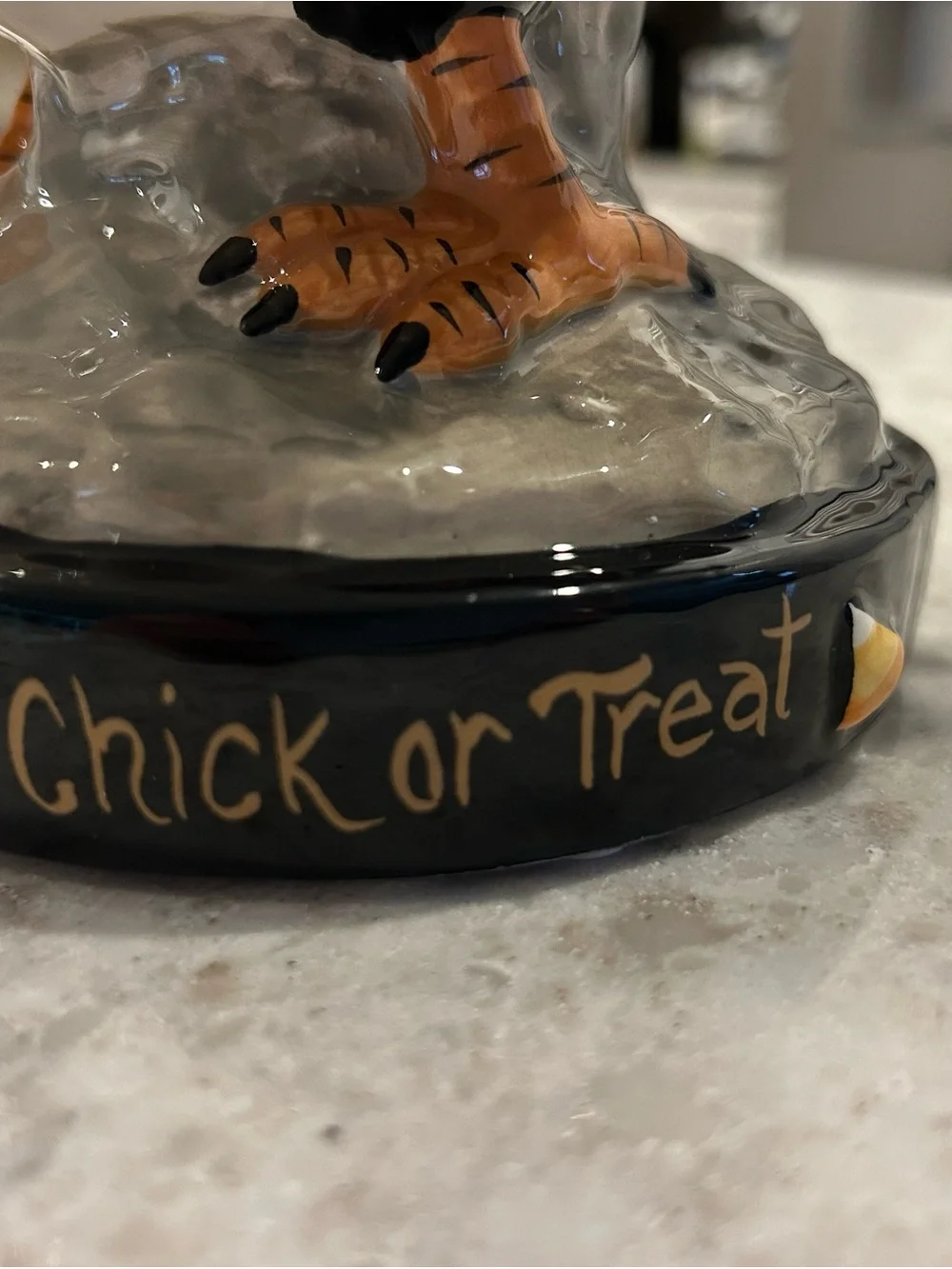 “New” Blue Sky Clayworks Chick or Treat Rooster Figurine with Pumpkin Bucket
